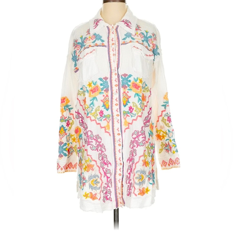 Johnny Was Embroidered White Shirt